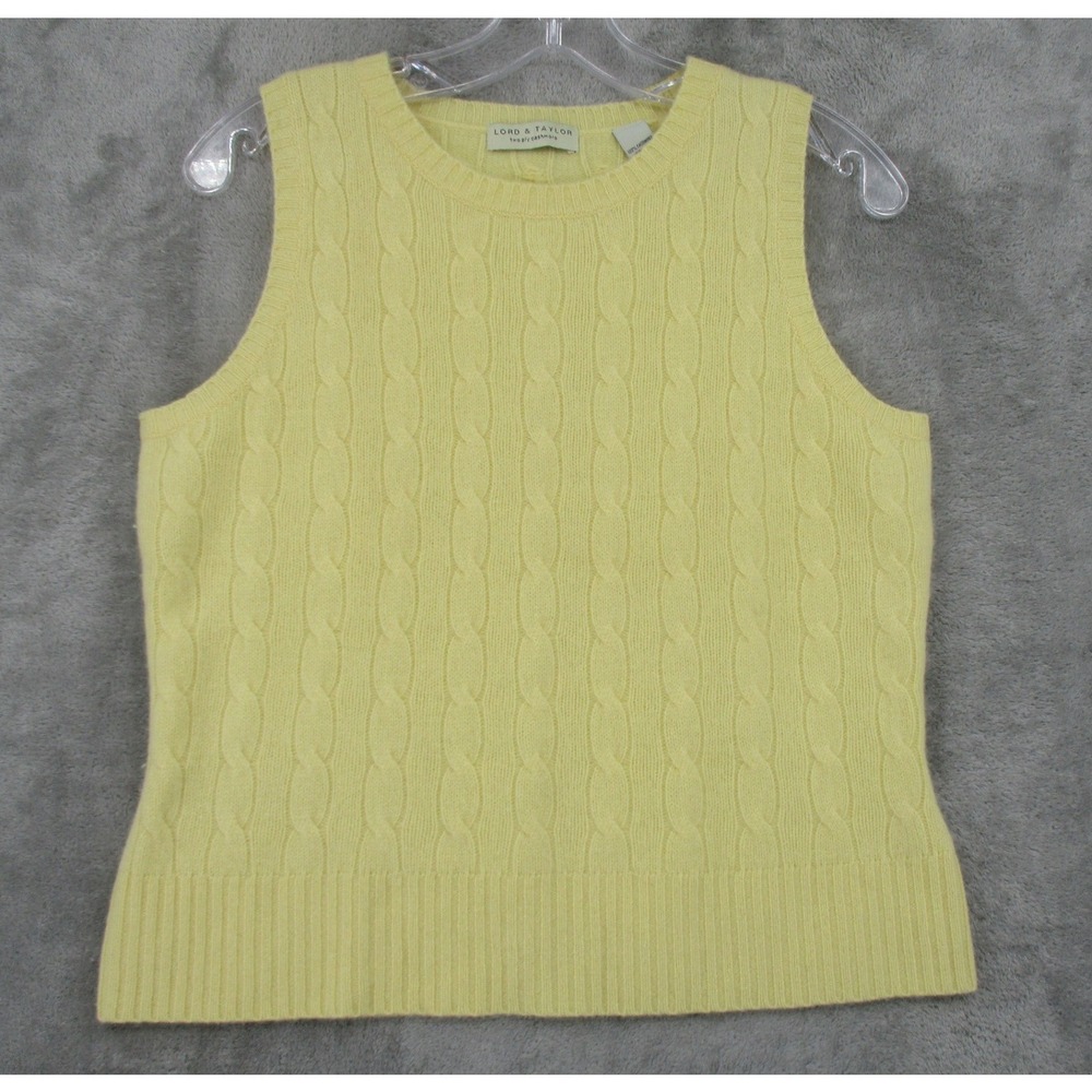 Lord Taylor Sweater Vest Womens Medium Cable Knit Cashmere Office Preppy Career